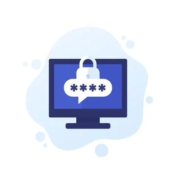 Computer with password access icon, flat vector Illustrazione stock