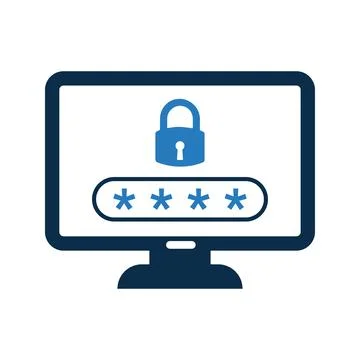 Computer with password access icon. Illustrazione stock