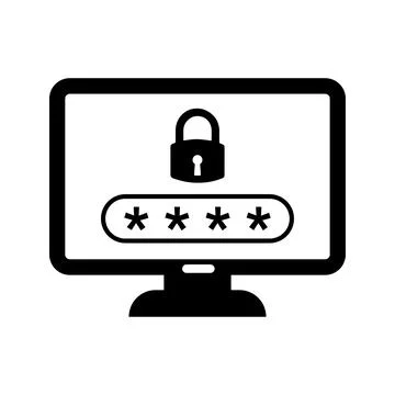 Computer with password access icon. Illustrazione stock