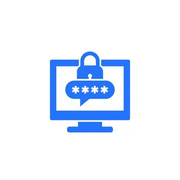 Computer with password access icon, security concept Illustrazione stock