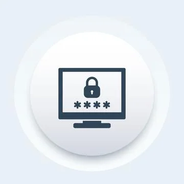 Computer with password access, security concept icon, vector Stock Illustration