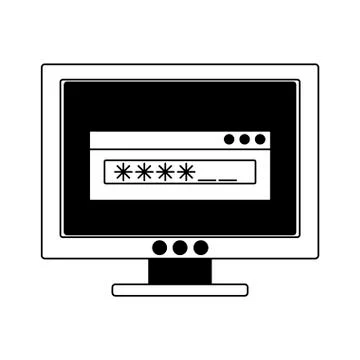 Computer with password in black and white Stockillustratie