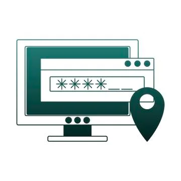 Computer with password blue lines Stock Illustration