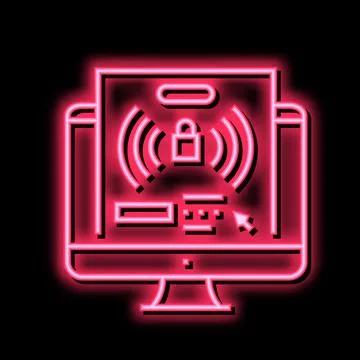 Computer password hacking neon glow icon illustration Stock Illustration