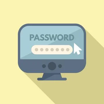 Computer password protection icon flat vector. Personal video Stock Illustration