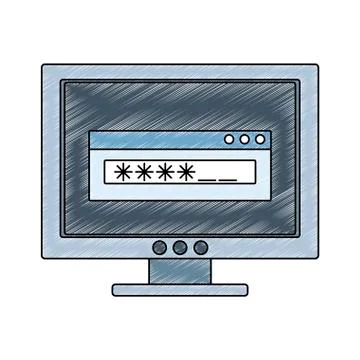 Computer with password scribble 스톡 일러스트