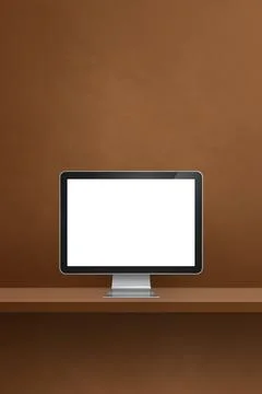 Computer pc on brown shelf. Vertical background Stock Illustration