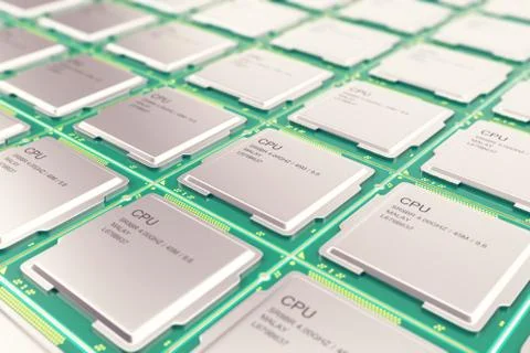 Computer PC CPU chip electronics industry concept, close-up viewmodern Stock Illustration