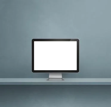 Computer pc on grey shelf background Stock Illustration