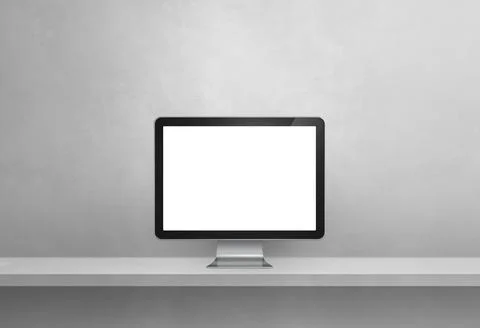 Computer pc on grey shelf banner Illustrazione stock