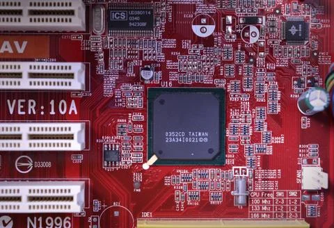 Computer pc interior pcb mainboard motherboard fan cooling chip Stock Photos