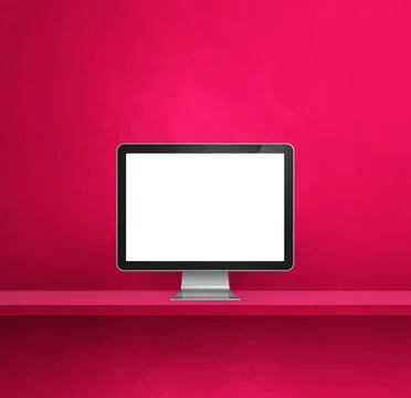 Computer pc on pink shelf background Stock Illustration