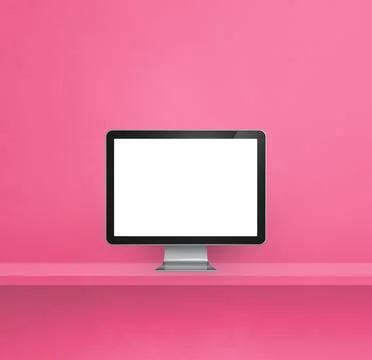 Computer pc on pink shelf background Stock Illustration