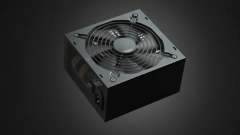 Computer PC power supply unit on black background. 3d video animation Stock Footage 313810517