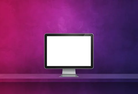 Computer pc on purple shelf banner Illustrazione stock