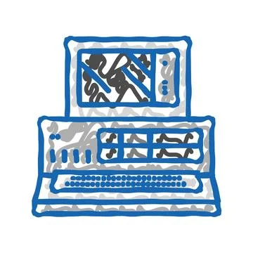 Computer pc retro device icon doodle illustration Stock Illustration