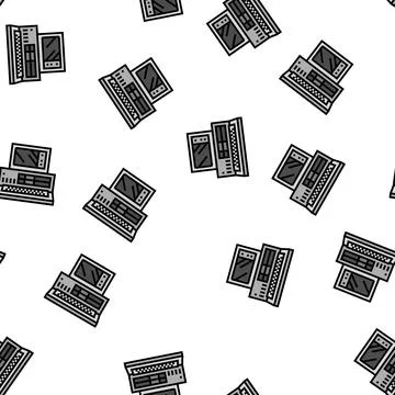 Computer pc retro device vector seamless pattern Stock Illustration