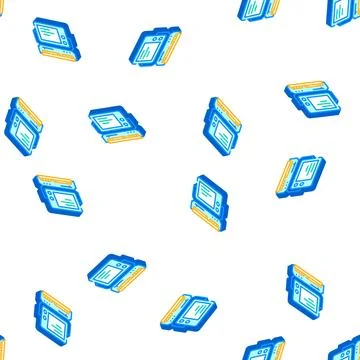 Computer pc retro gadget isometric icon seamless pattern Stock Illustration