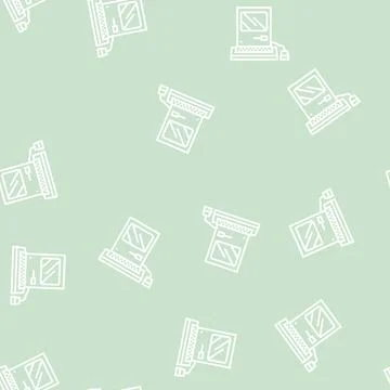 Computer pc retro gadget line seamless pattern Stock Illustration