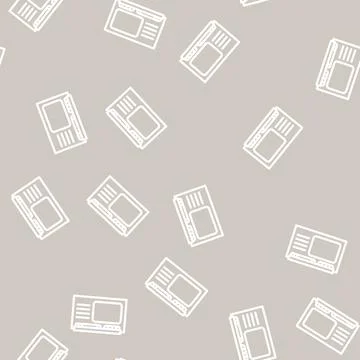 Computer pc retro gadget line vector seamless pattern Stock Illustration