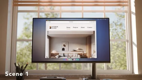 Computer PC Screen Mockup - Minimalistic Sunset Office - 6-SET AE Template After Effects素材