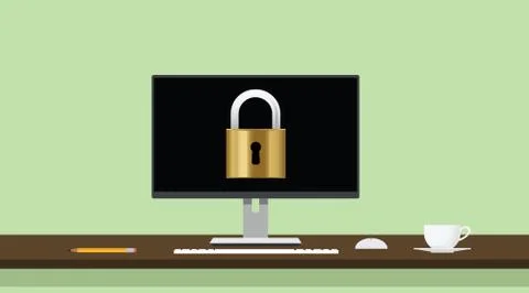 Computer pc security with padllock lock secure internet vector Stock Illustration