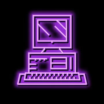 Computer pc technology neon glow icon illustration Stock Illustration