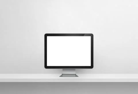 Computer pc on white concrete shelf banner イラスト素材