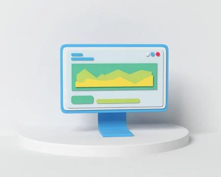 Computer on a pedestal with information and a data diagram Illustration