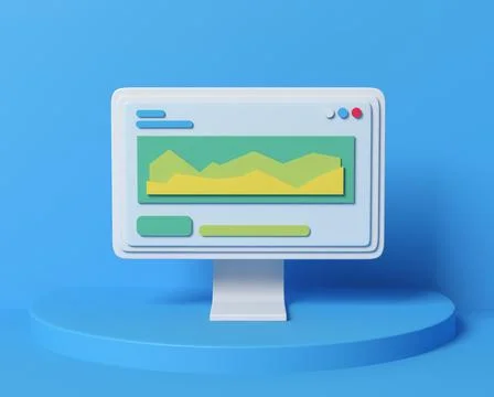 Computer on a pedestal with information and a data diagram Illustration