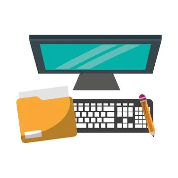 Computer with penciland document Stock Illustration