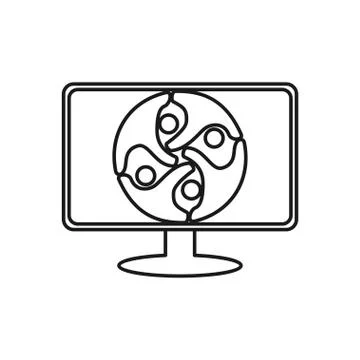 Computer people Commitment Teamwork Together Outline Logo Stock Illustration