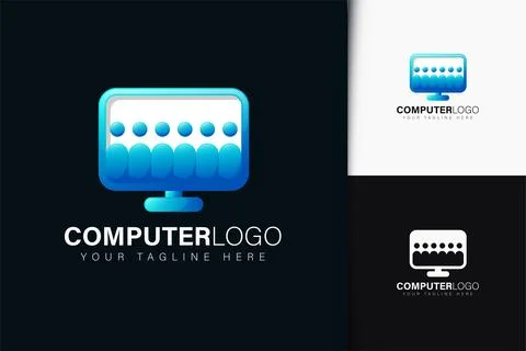 Computer people logo design with gradient Stock Illustration
