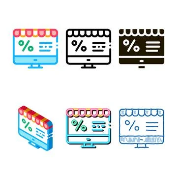 Computer percent mail icon vector outline series Stock Illustration