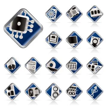 Computer  performance and equipment icons Stock Illustration