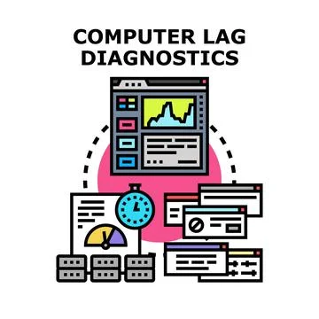 Computer performance diagnostics analyzing system lag issues Stock Illustration