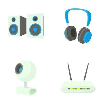 Computer peripheral hardware featuring audio and internet accessories Stock Illustration