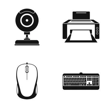 Computer peripherals and office hardware icons set 스톡 일러스트