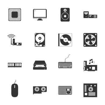 Computer peripherals and parts black and white flat icons set イラスト素材