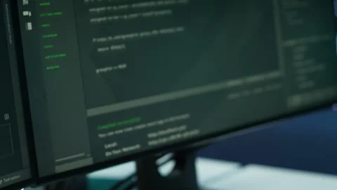 Computer peripherals and screens in server farm Stock Footage 280801715