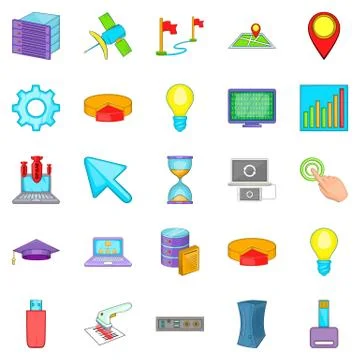 Computer peripherals icons set, cartoon style 스톡 일러스트
