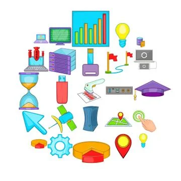 Computer peripherals icons set, cartoon style Stock Illustration