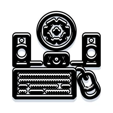 Computer peripherals providing desktop setup illustration 스톡 일러스트