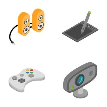 Computer peripherals set displaying isometric hardware icons 스톡 일러스트