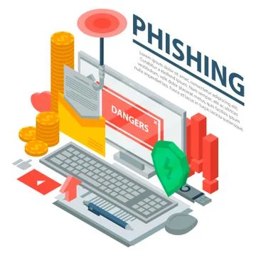Computer phishing concept background, isometric style Stock Illustration