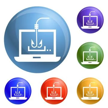 Computer phishing icons set Stock Illustration