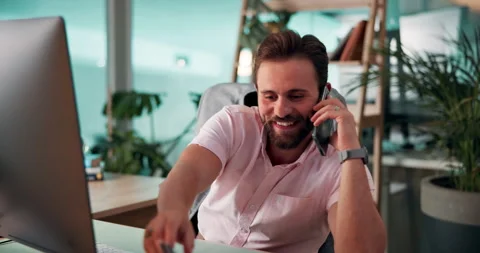 Computer, phone call and writing with man coding software in office for launch Stock Footage 305897521