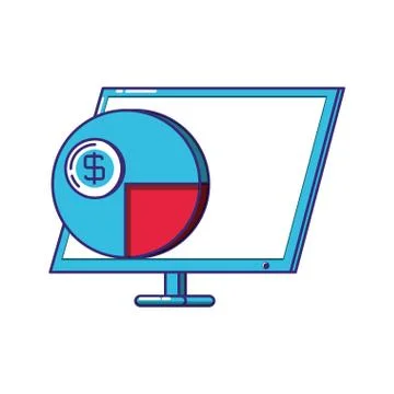 Computer with pie statistics graphic Stock Illustration