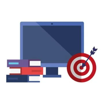 Computer with pile text books and target Stock Illustration