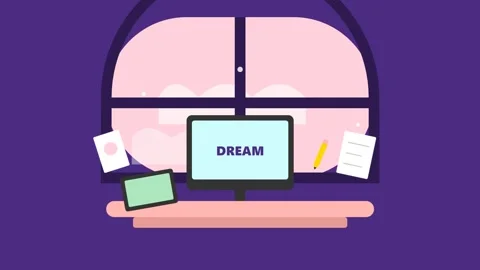 Computer on pink desk with dream. Stock Footage 333824749